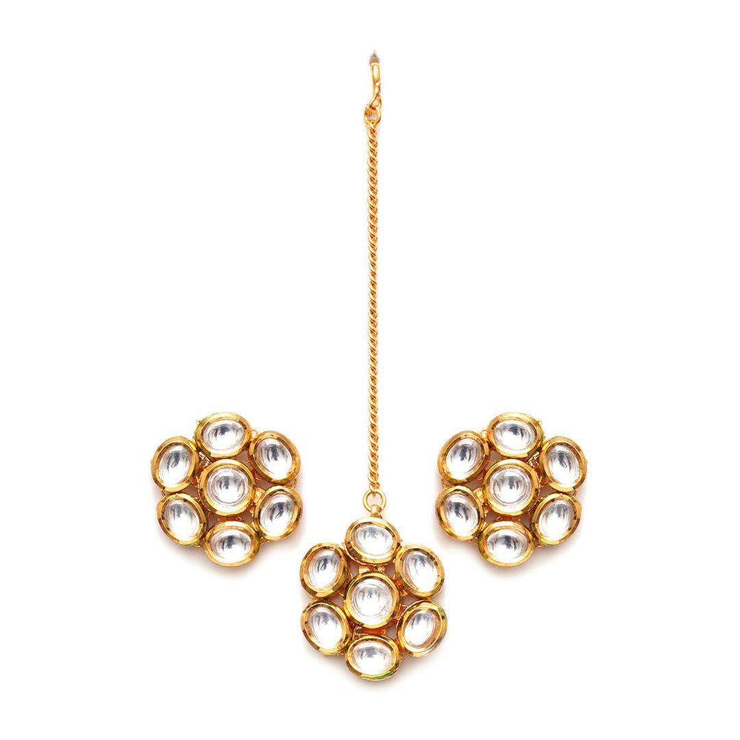 Kundan Round Maang Tikka with Studs | SHOBITAM