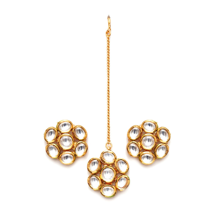 Kundan Round Maang Tikka with Studs | SHOBITAM