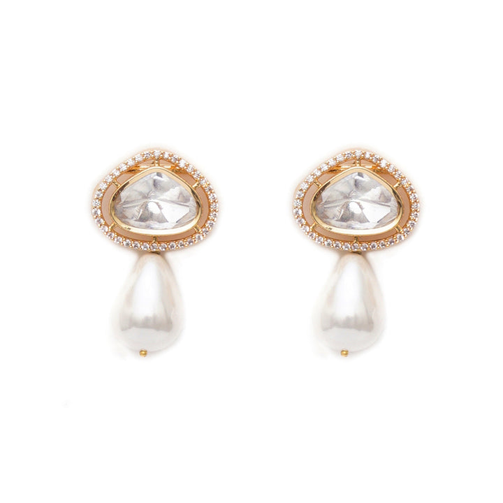 Kundan Studs with Pearl Drop | SHOBITAM