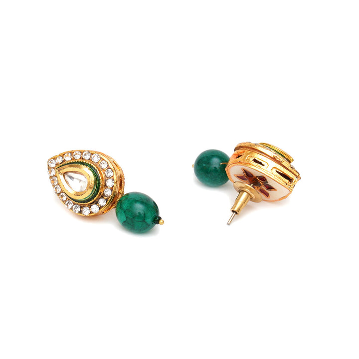 Emerald Stone Kundan Studs | SHOBITAM