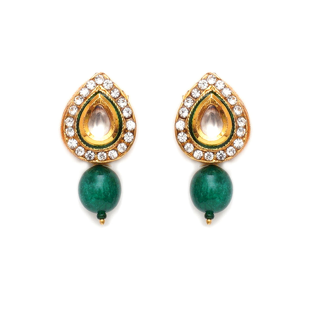 Emerald Stone Kundan Studs | SHOBITAM