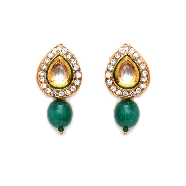 Emerald Stone Kundan Studs | SHOBITAM