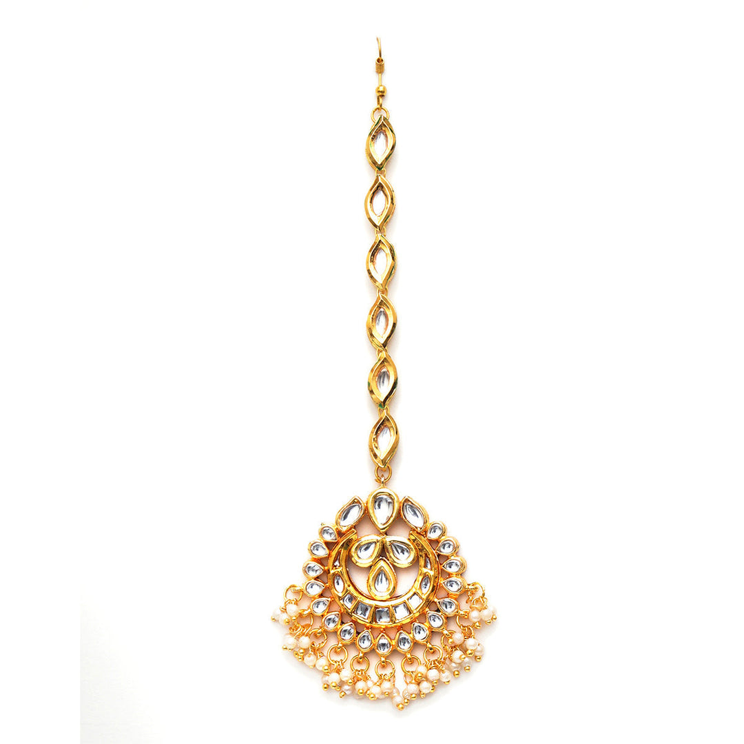 Women's Kundan Maang Tikka with Teardrop Kundan Chain | SHOBITAM