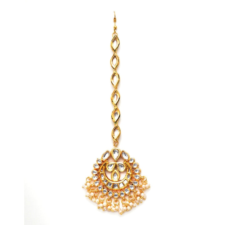 Women's Kundan Maang Tikka with Teardrop Kundan Chain | SHOBITAM