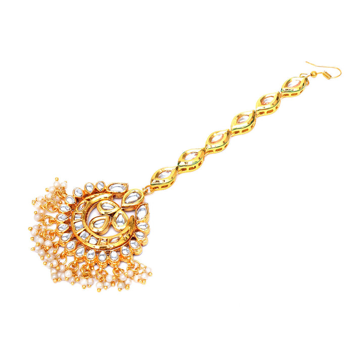 Women's Kundan Maang Tikka with Teardrop Kundan Chain | SHOBITAM