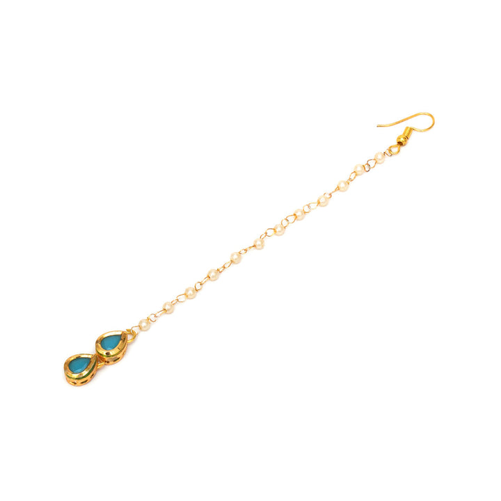 Women's Kundan Blue Stone Maang Tikka | SHOBITAM