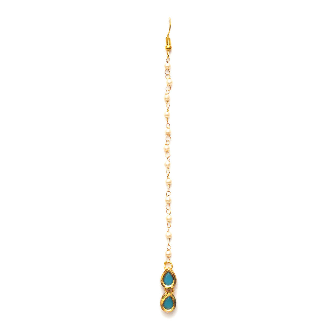 Women's Kundan Blue Stone Maang Tikka | SHOBITAM