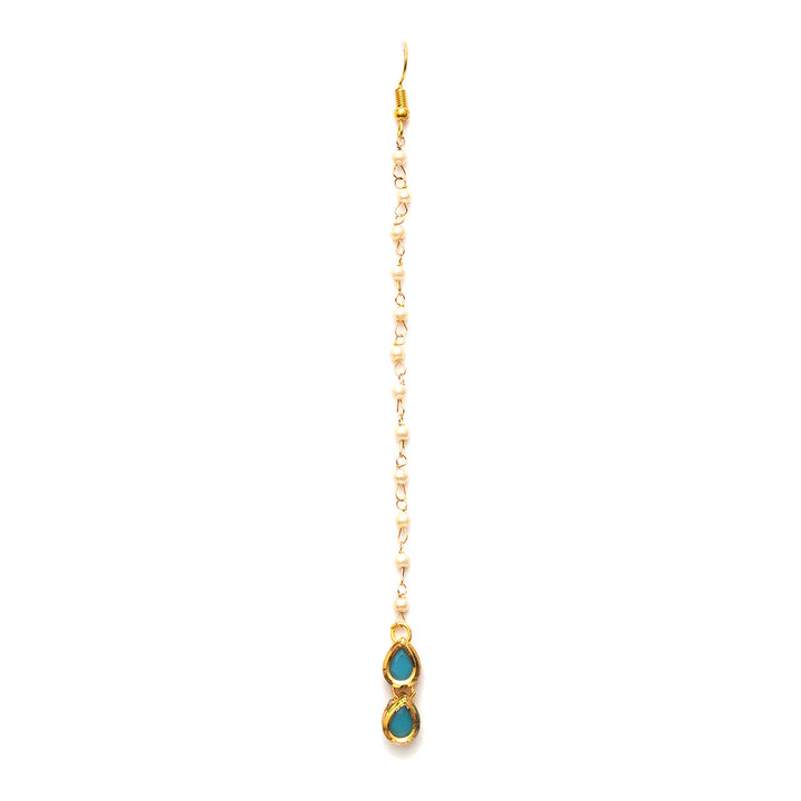 Women's Kundan Blue Stone Maang Tikka | SHOBITAM