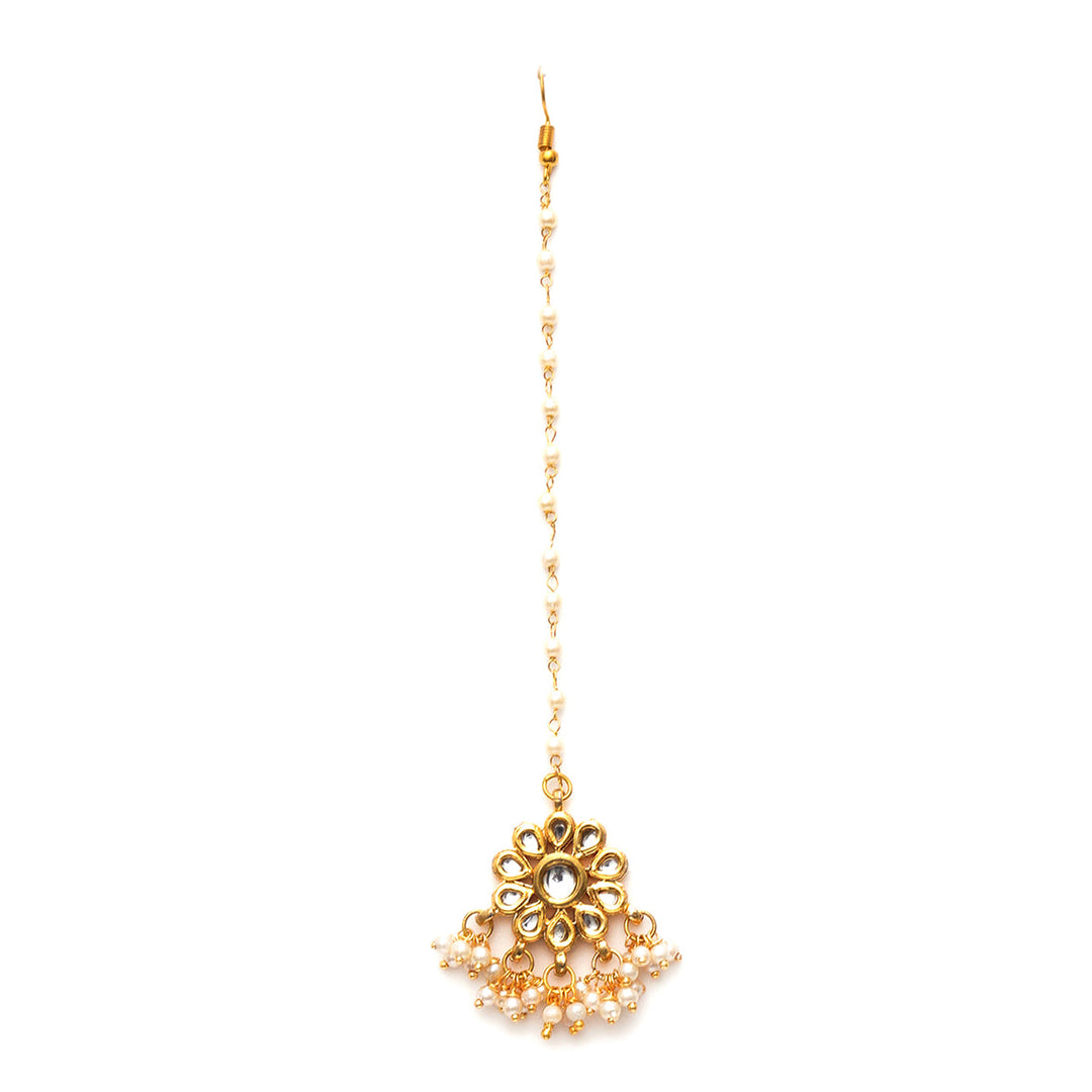 Women's Kundan & Pearl Drop Maang Tikka | SHOBITAM