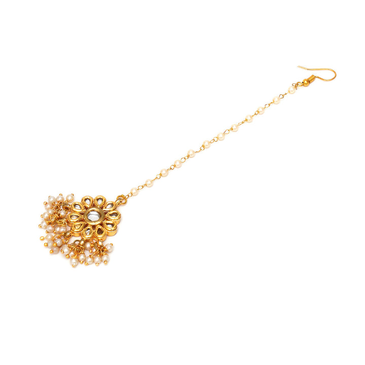 Women's Kundan & Pearl Drop Maang Tikka | SHOBITAM