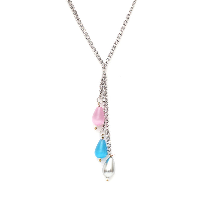 Long Silver Neckpiece with Multi Stones | SHOBITAM
