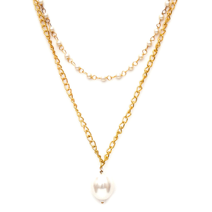 Layered Pearl and Gold Neckpiece | SHOBITAM