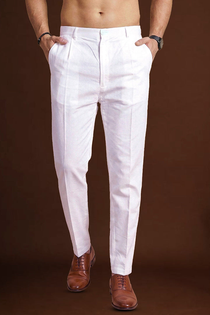 White Poly Silk Solid Ethnic Trouser | SHOBITAM