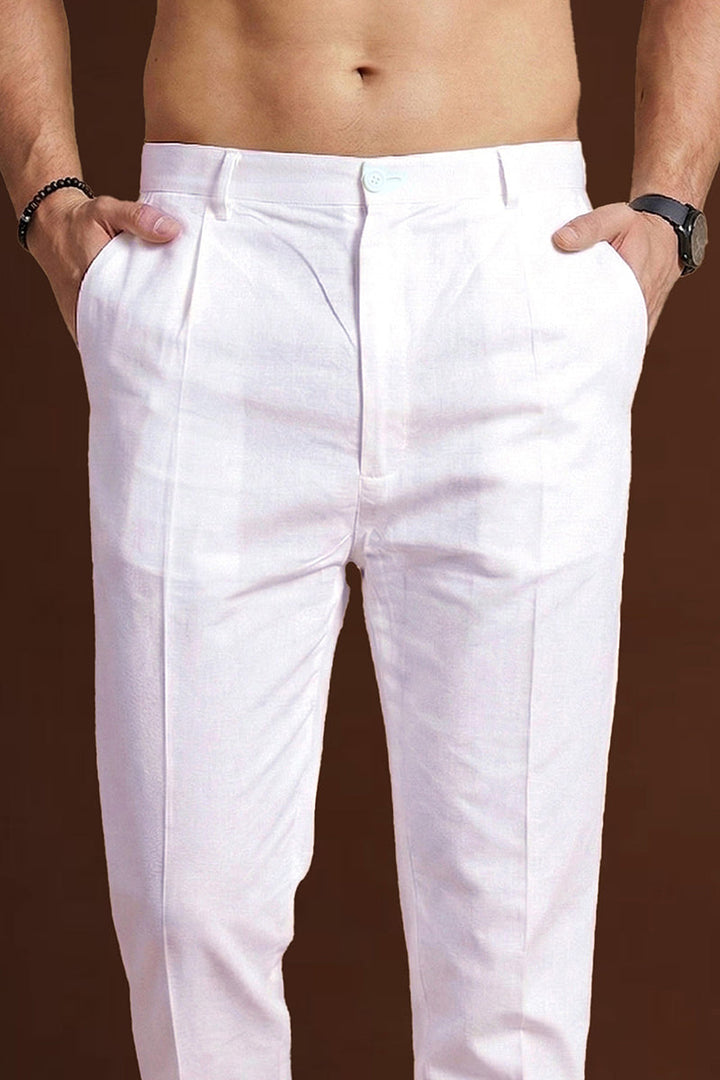 White Poly Silk Solid Ethnic Trouser | SHOBITAM