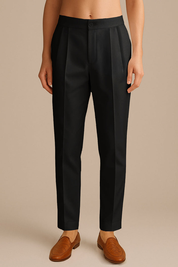 Black Poly Silk Solid Ethnic Trouser | SHOBITAM