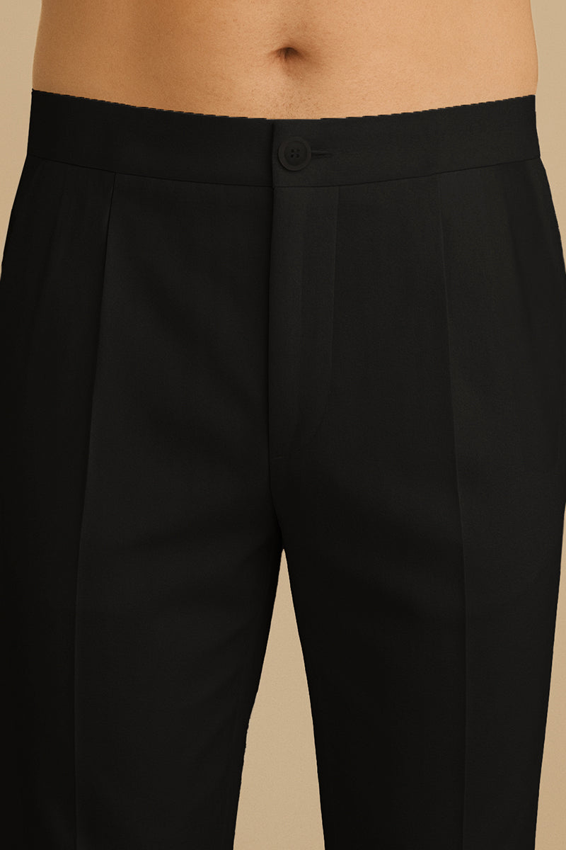 Black Poly Silk Solid Ethnic Trouser | SHOBITAM