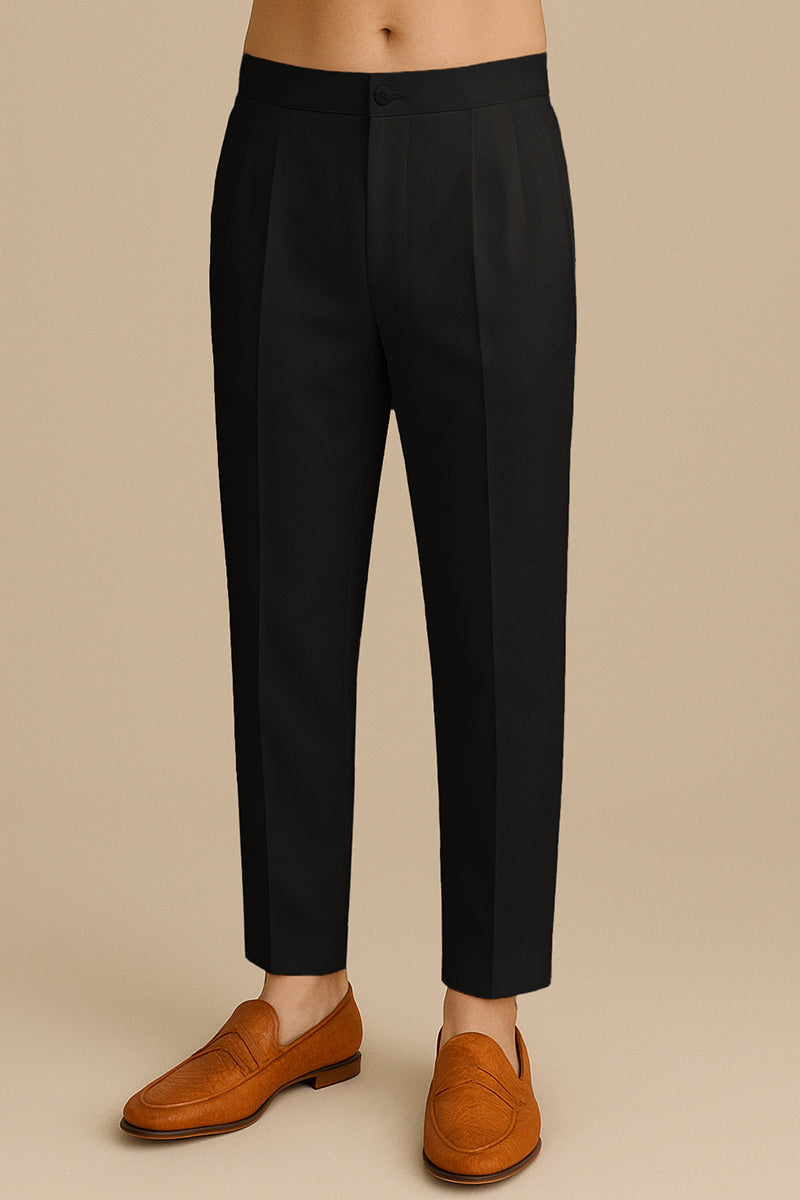 Black Poly Silk Solid Ethnic Trouser | SHOBITAM