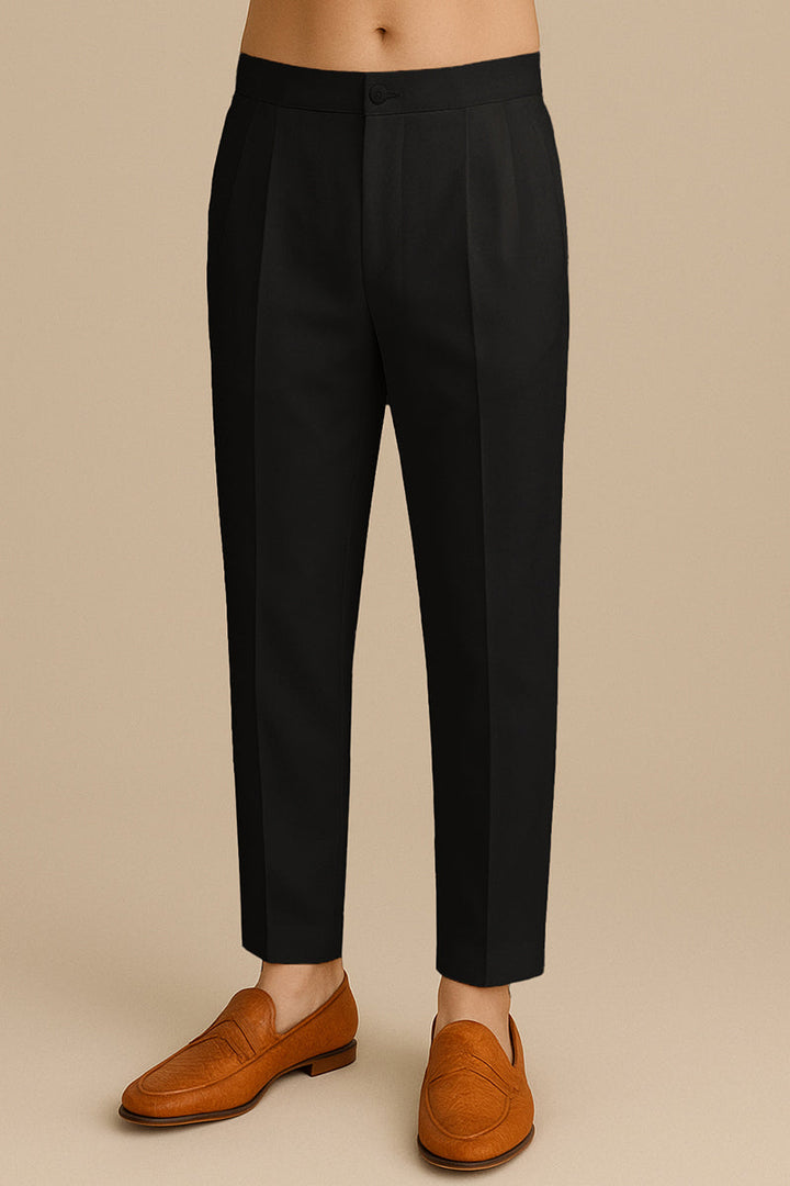 Black Poly Silk Solid Ethnic Trouser | SHOBITAM