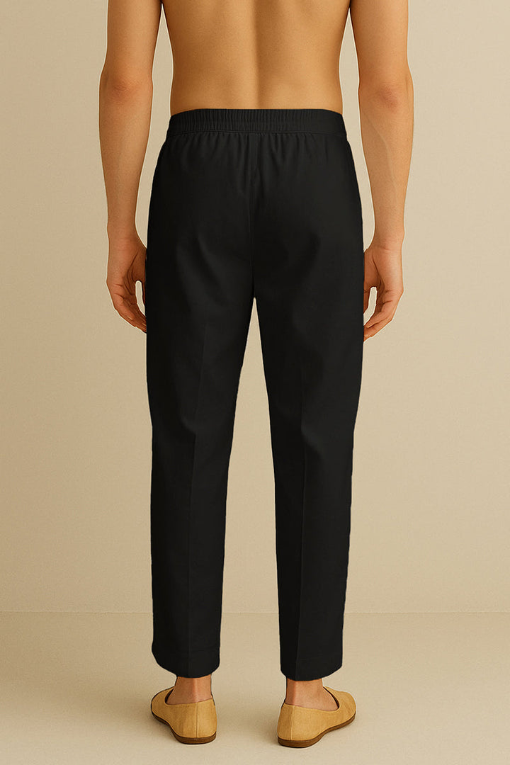 Black Poly Silk Solid Ethnic Trouser | SHOBITAM