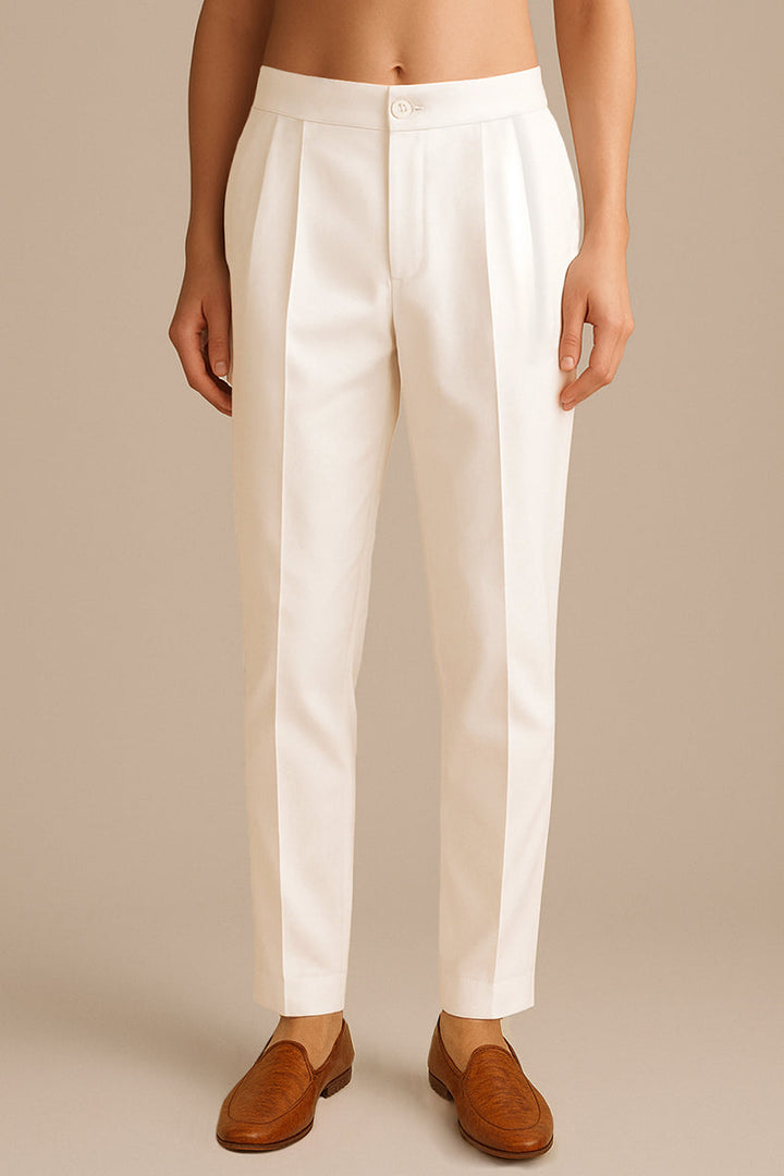Off White Poly Silk Solid Ethnic Trouser | SHOBITAM