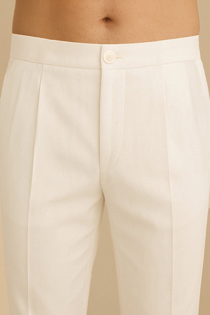 Off White Poly Silk Solid Ethnic Trouser | SHOBITAM