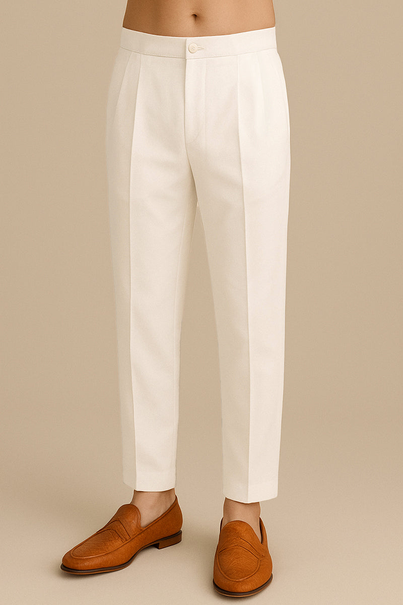 Off White Poly Silk Solid Ethnic Trouser | SHOBITAM