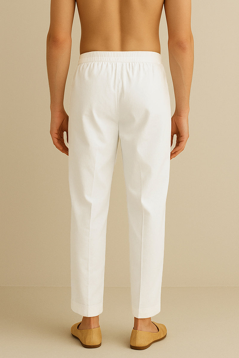 Off White Poly Silk Solid Ethnic Trouser | SHOBITAM