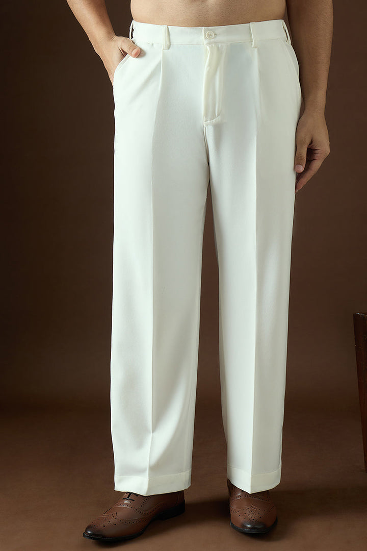 White Modal Solid Regular Korean Pant | SHOBITAM