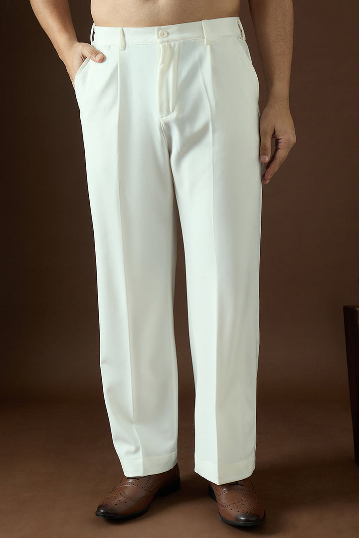 White Modal Solid Regular Korean Pant | SHOBITAM