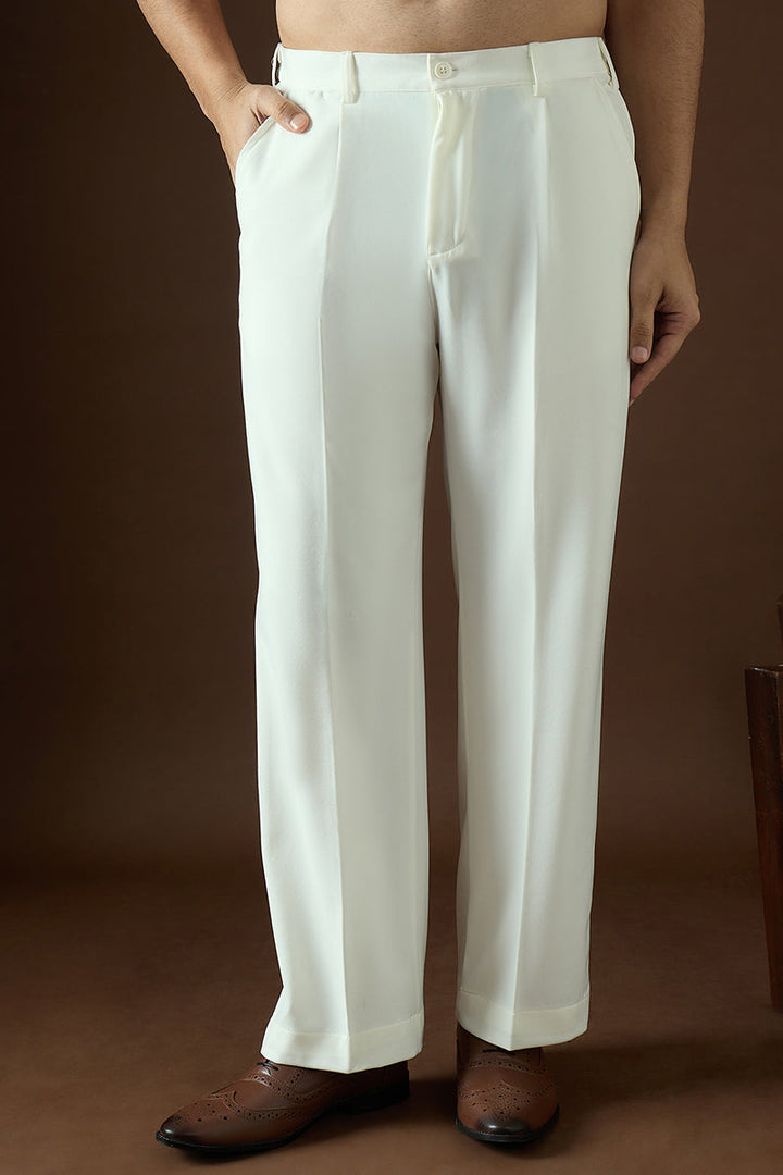 White Modal Solid Regular Korean Pant | SHOBITAM