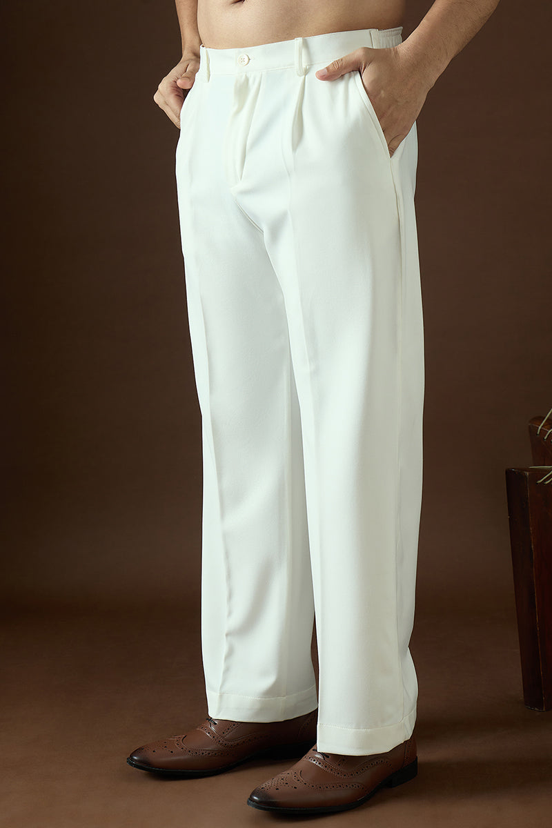 White Modal Solid Regular Korean Pant | SHOBITAM