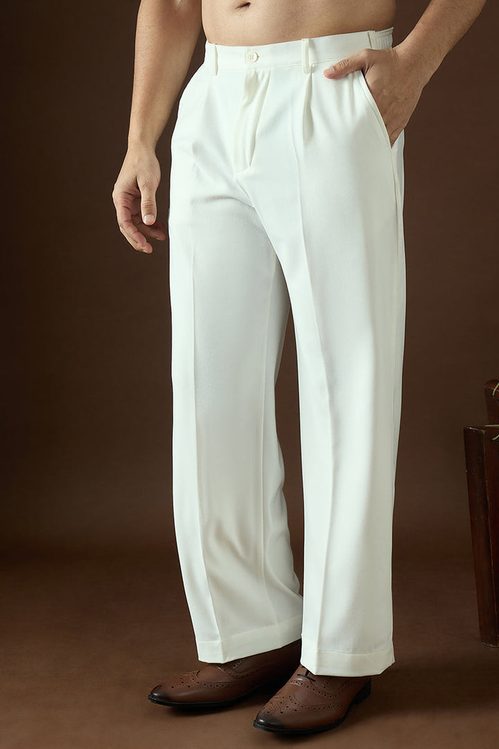 White Modal Solid Regular Korean Pant | SHOBITAM