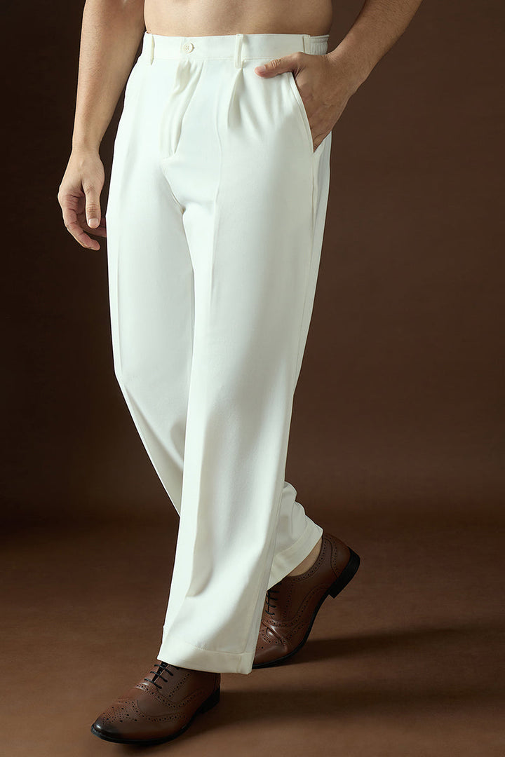 White Modal Solid Regular Korean Pant | SHOBITAM