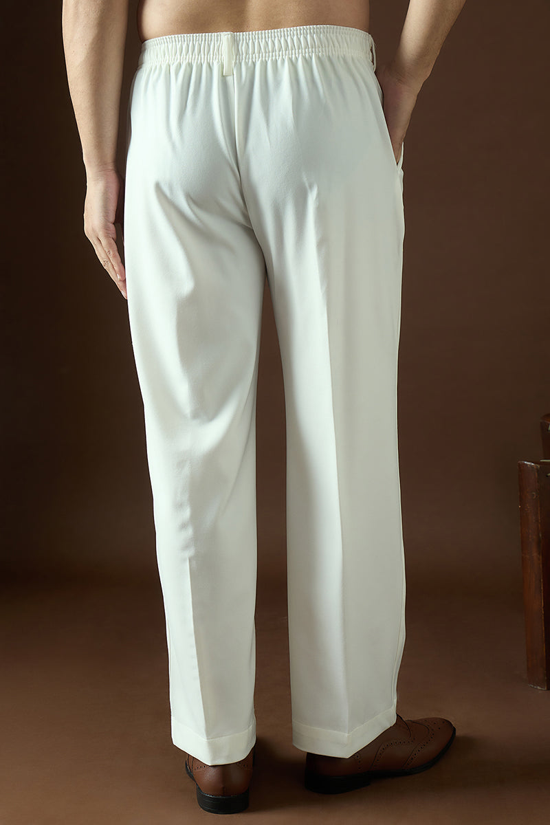 White Modal Solid Regular Korean Pant | SHOBITAM