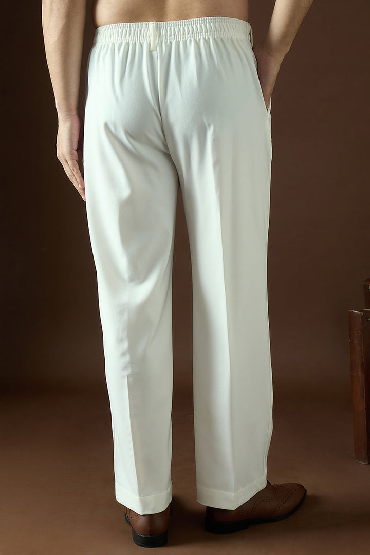 White Modal Solid Regular Korean Pant | SHOBITAM