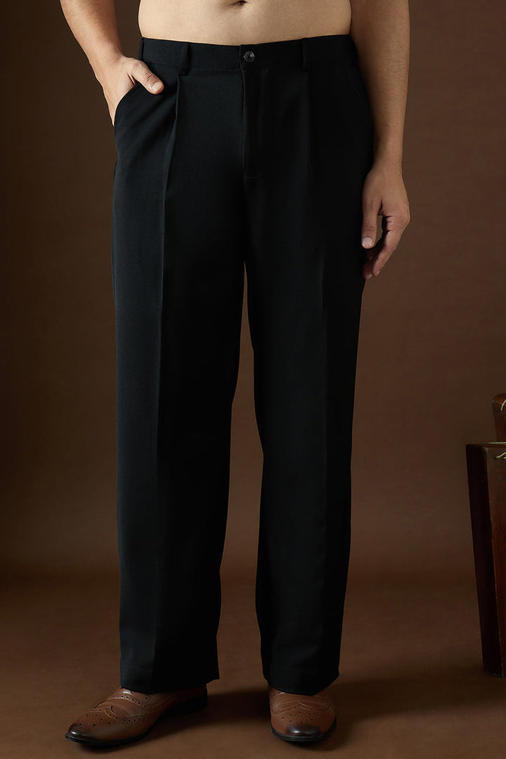Black Modal Solid Regular Korean Pant | SHOBITAM