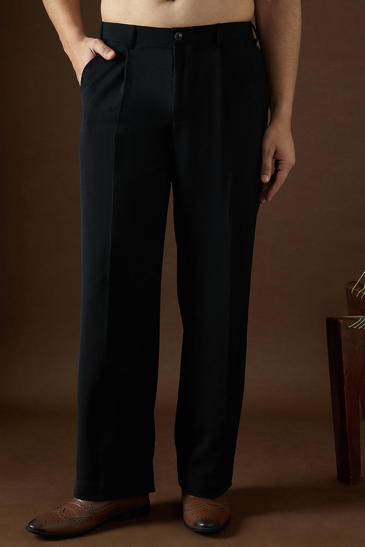 Black Modal Solid Regular Korean Pant | SHOBITAM