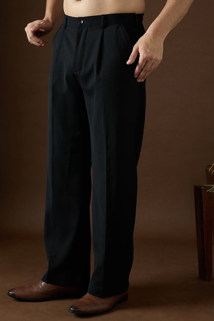 Black Modal Solid Regular Korean Pant | SHOBITAM