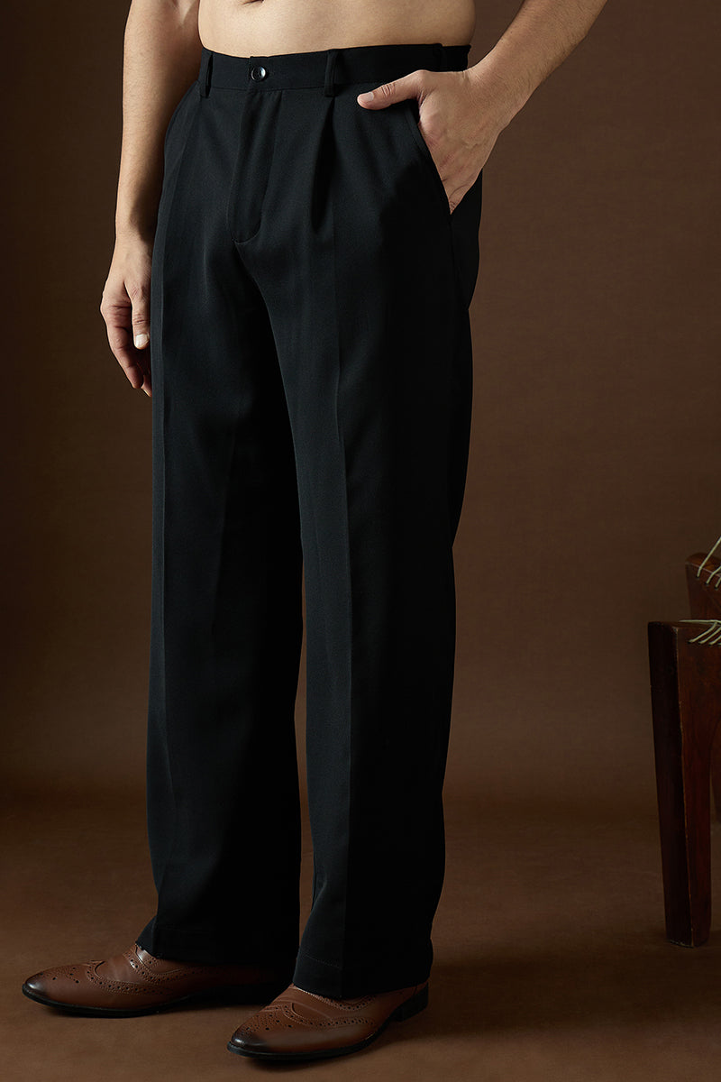 Black Modal Solid Regular Korean Pant | SHOBITAM