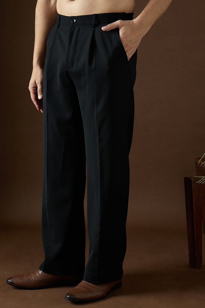 Black Modal Solid Regular Korean Pant | SHOBITAM