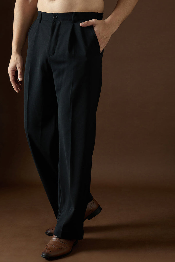 Black Modal Solid Regular Korean Pant | SHOBITAM