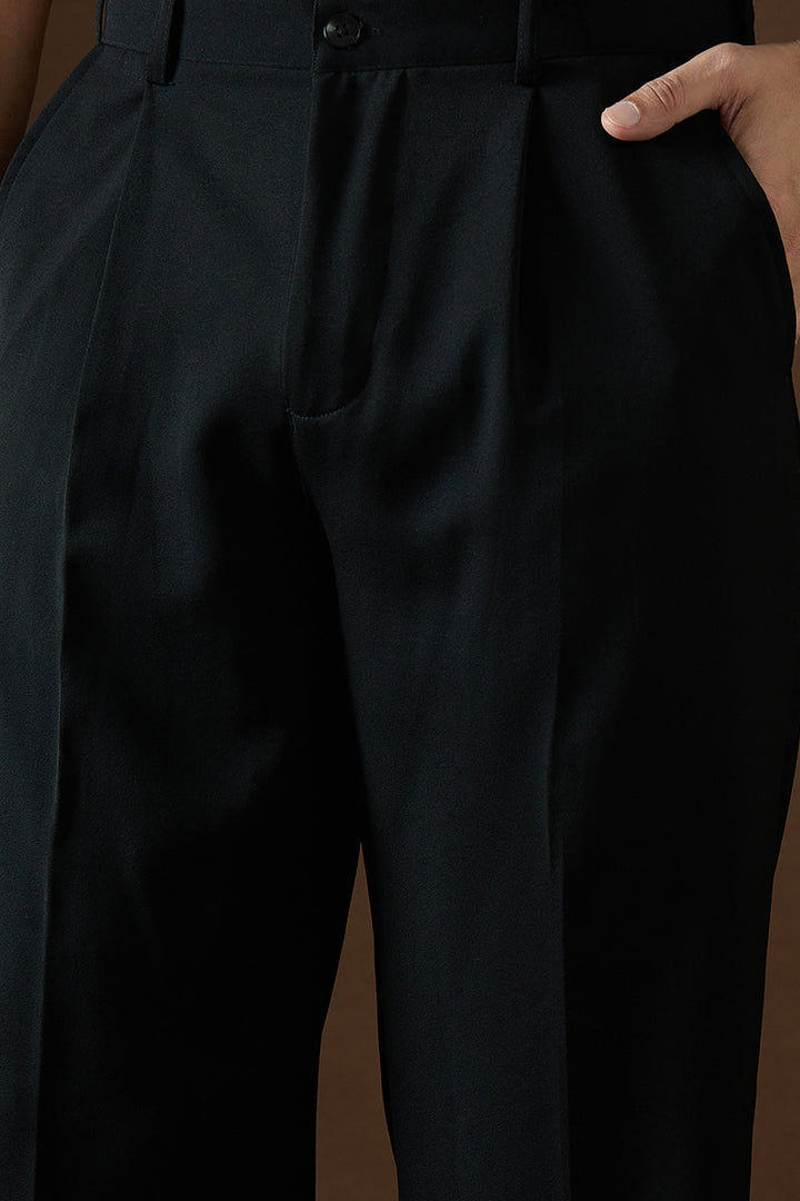 Black Modal Solid Regular Korean Pant | SHOBITAM