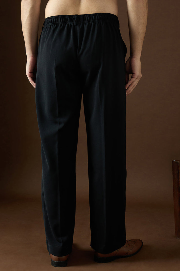 Black Modal Solid Regular Korean Pant | SHOBITAM