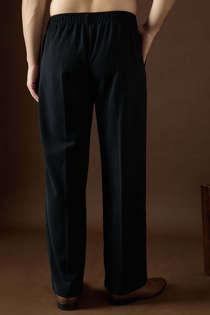 Black Modal Solid Regular Korean Pant | SHOBITAM
