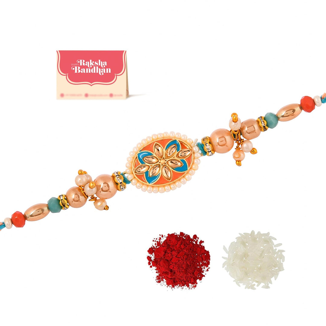 Jewelry Rakhi for Brother with Colorful Thread & White Pearls | SHOBITAM