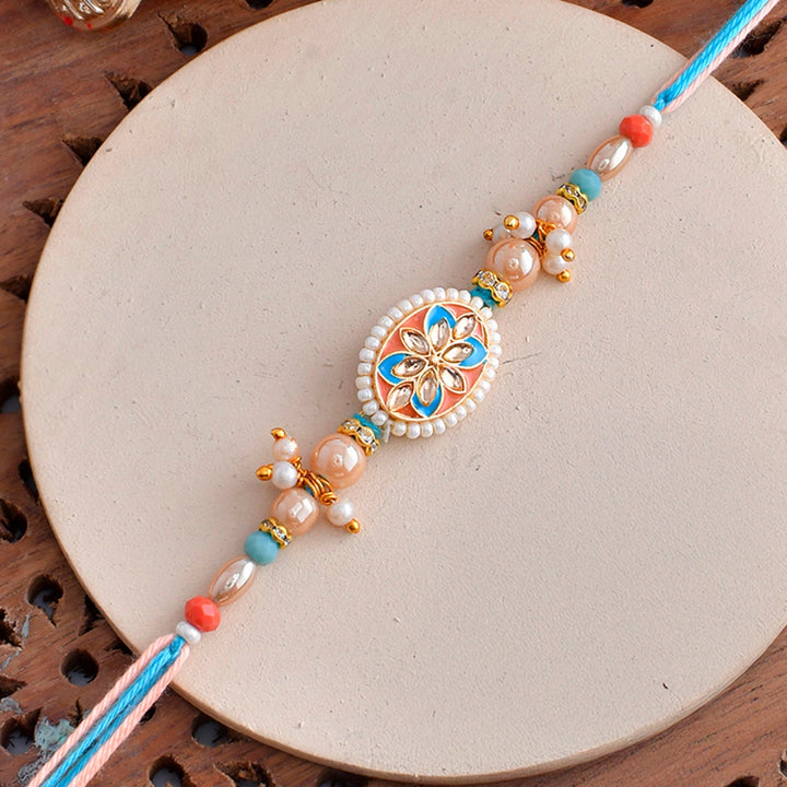Jewelry Rakhi for Brother with Colorful Thread & White Pearls | SHOBITAM