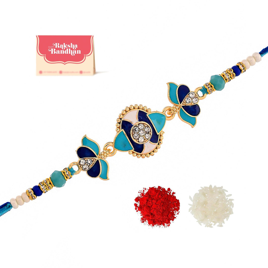 Blue Enamelled And Beaded Men's Rakhi For Brother | SHOBITAM
