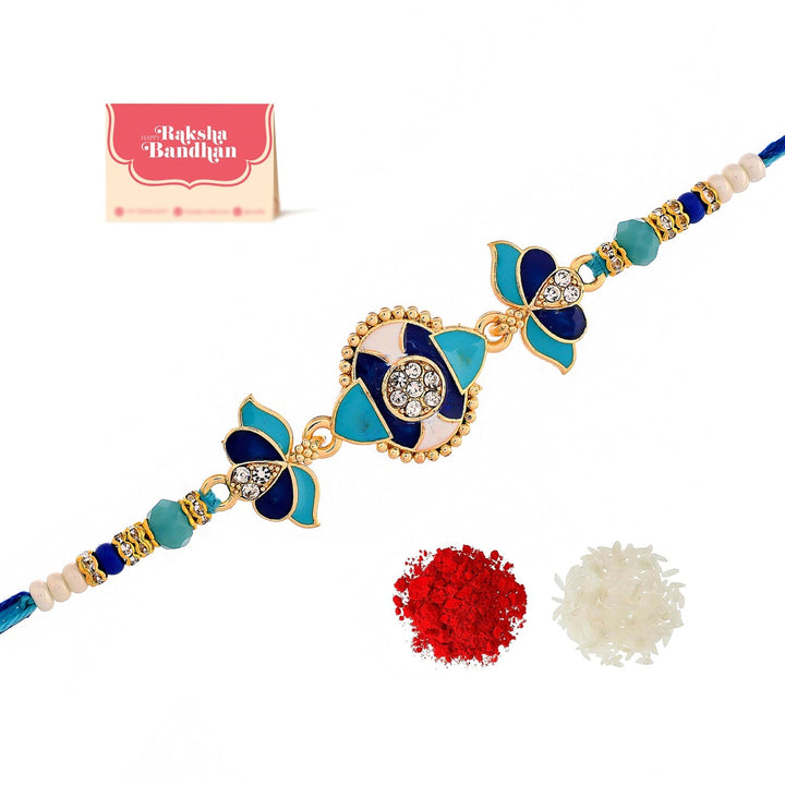Blue Enamelled And Beaded Men's Rakhi For Brother | SHOBITAM