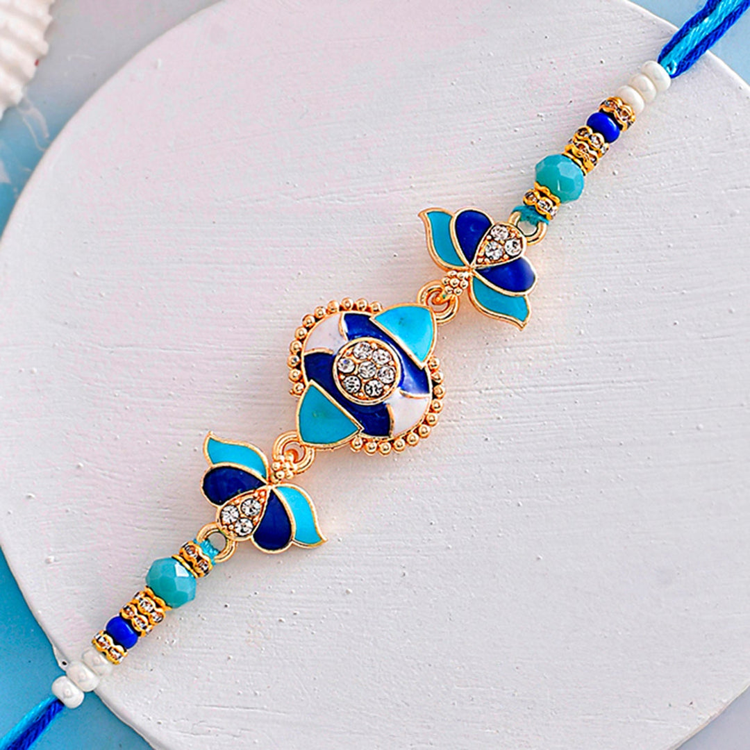 Blue Enamelled And Beaded Men's Rakhi For Brother | SHOBITAM