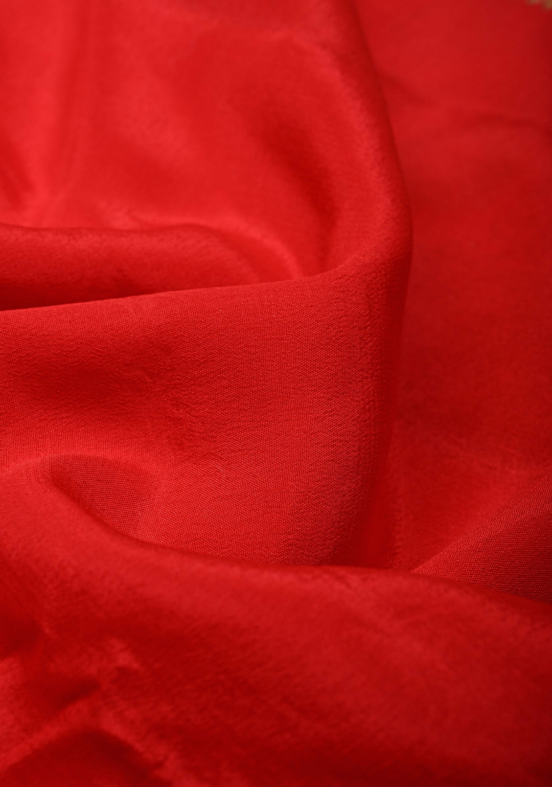 Vermillion Pure Mysore Crepe Silk Saree with Koniya Motifs and Antique Zari Border | SILK MARK CERTIFIED